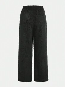 Tween Girls Solid Color Teddy Fleece Drawstring Waist Teddy Wide Leg Pants 2Pieces/Set, Warm For Autumn Winter - Multicolor - View 6