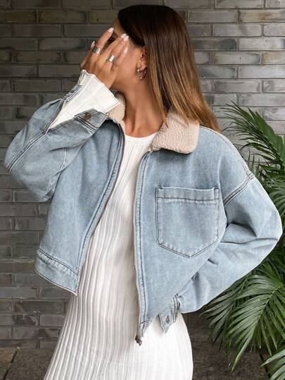 DAZY Nueva llegada Chaqueta de mezclilla casual corta para mujer, otoño