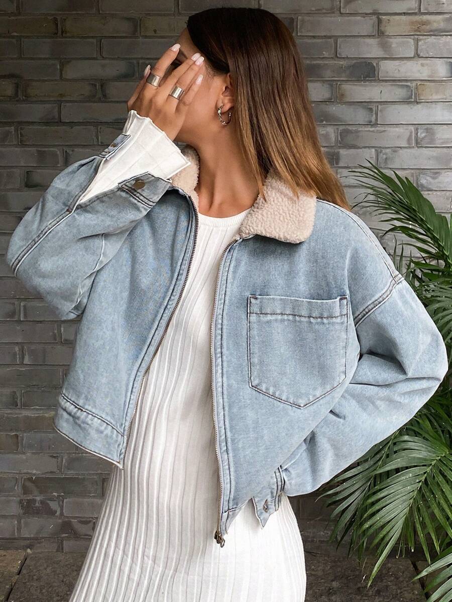 DAZY New Arrival Women Casual Cropped Denim Jacket Outerwear, Autumn