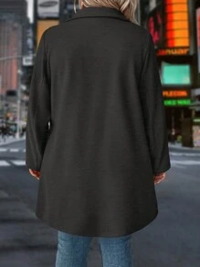 SHEIN LUNE Plus Size Solid Color Double Breasted Overcoat, Casual For Autumn/Winter - Dark Grey - View 2