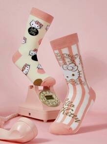 HELLO KITTY AND FRIENDS | SHEIN 2 Pairs Cartoon & Striped Polka Dot Pattern Women Stockings - Multicolor - View 4