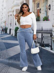 SHEIN Essnce Plus Size Easy-Fit Flare Leg Jeans With Belt Loop Design, Casual Daily Wear