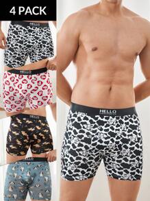 4pcs/Pack Men's Letter & Cartoon Print Casual Boxer Briefs - Multicolor - View 1