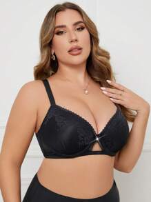 1 chiếc áo ngực có gọng ren trong suốt cỡ lớn dành cho nữ, đồ lót - màu đen - Xem 5