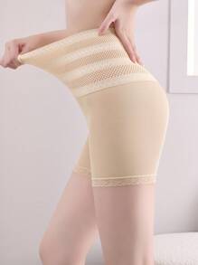 2pcs Solid Color High Waist Sheer Mesh Shapewear Shorts - Multicolor - View 6