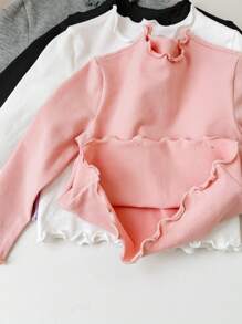 SHEIN 4 件套女婴纯色弹力针织荷叶边下摆内衣，秋冬款 - 彩色 - 查看 3