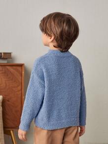 Cozy Pixies Suéter de cuello tripulación de manga larga de unicolor de punto suave para niño pequeño - Azul - Ver 4