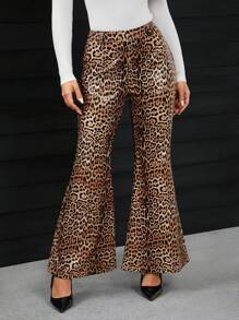 SHEIN SXY Pantalones acampanados de mujer con estampado de leopardo, otoño/invierno