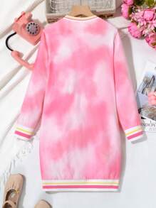 Vestido de manga larga con cuello redondo, estampado minimalista de teñido anudado y cara sonriente de amor para niña preadolescente