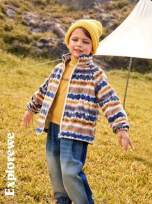 SHEIN Chaqueta casual de manga larga con cremallera y estampado all-over para niño pequeño