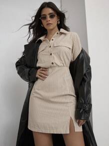 COSMINA Vestido Casual Feminino de Camisa Listrada, Outono - Multicolorido - Visão 8