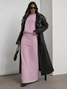 COSMINA 2pcs/Set Women Casual Pink Color Sweater & Extended Length Skirt Set, Autumn/Winter - Baby Pink - View 5