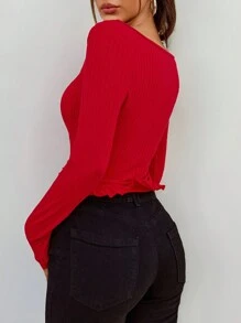 SHEIN SXY Áo thun nữ họa tiết hoa ba chiều màu đỏ ma cà rồng ngày lễ - Đỏ - Xem 2