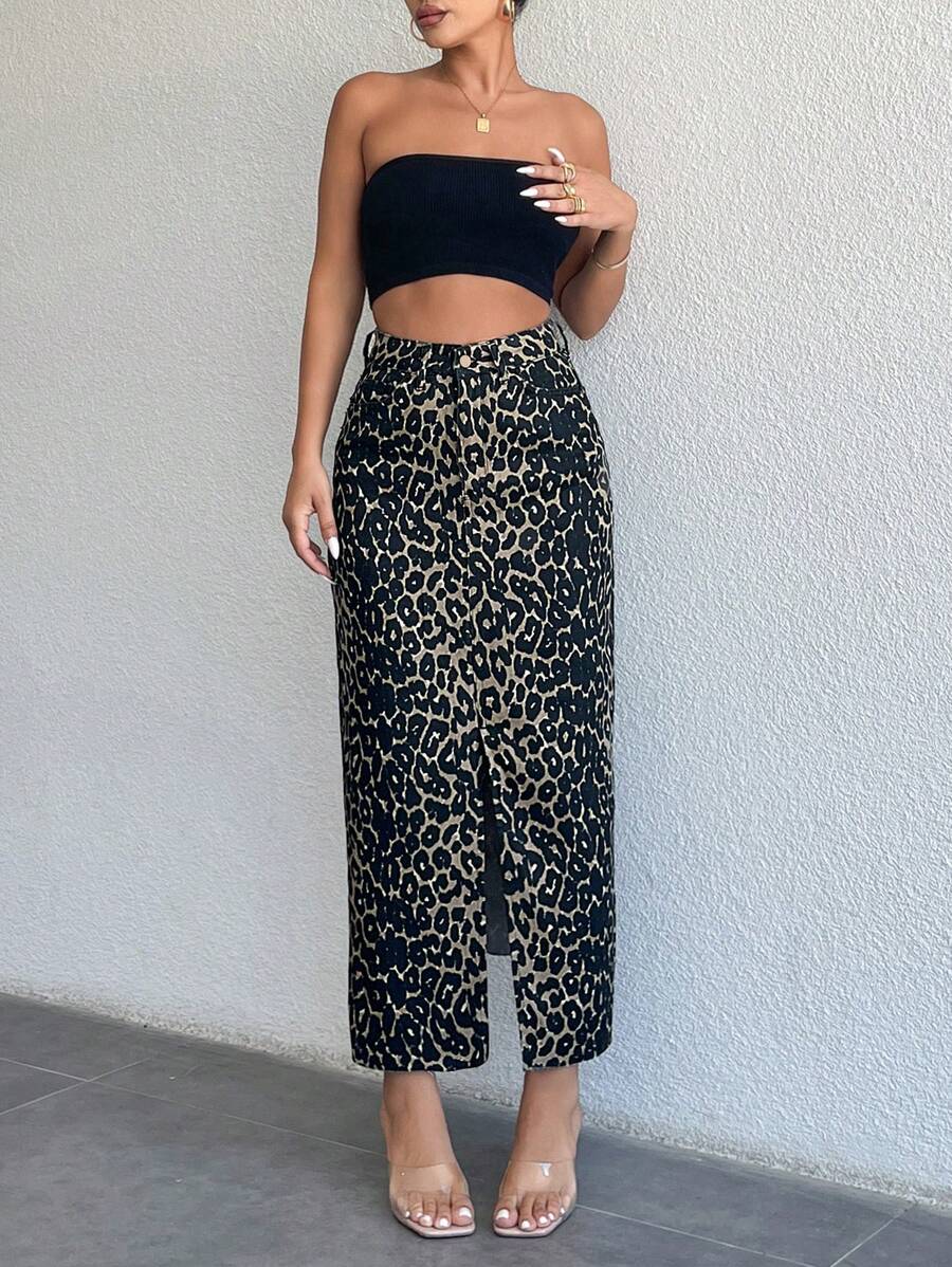 RueChic LEOPARD PRINT MAXI SKIRT SLIT DETAIL - Multicolor - View 1