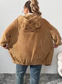 SHEIN CURVE+ Autumn And Winter Warm Plush Hoodie Cute Bear Ears Large Plush Jacket Coat Christmas Fall