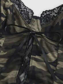 Sweetness Damska bluzka z koronką Gyaru Street Camo Print Contrast Camisole Top, Lato