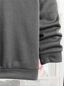 SHEIN Tween Boys' Casual Graffiti Print Hooded Long Sleeve Knit Sweatshirt - Dark Grey - View 4