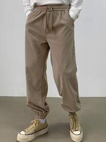 DAZY Pantalon décontracté à taille coulissante avec poches, coupe fuselée, couleur unie. Pantalons de jogging pour hommes, automne - Kaki - Voir 1