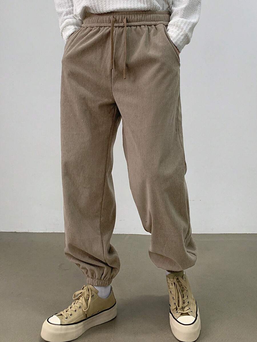 DAZY Pantalon décontracté à taille coulissante avec poches, coupe fuselée, couleur unie. Pantalons de jogging pour hommes, automne - Kaki - Voir 1