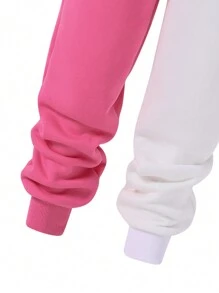 Conjunto de 3 peças de moletom esportivo casual com capuz, colete e calça de corrida para meninas adolescentes rosa e branco