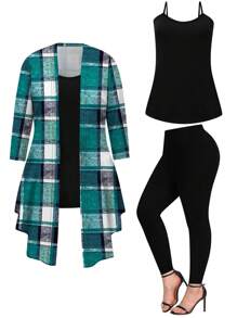 3pcs/Set Checkerboard Print Casual Plus Size Outfit - Multicolor - View 1