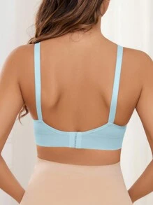 Moonlight&Mama Maternity Solid Color Ribbed Seamless Nursing Bra - Blue - View 2
