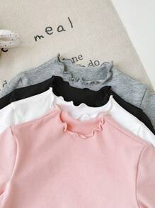 SHEIN 4 件套女婴纯色弹力针织荷叶边下摆内衣，秋冬款 - 彩色 - 查看 5