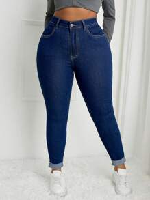 SHEIN SXY Plus Size Women Casual Zip Up Skinny Jeans