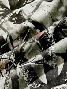 ROMWE Street Life Y2K街头风全印花缎带装饰宽松拉链前襟卫衣，加大码 - 軍綠色 - 查看 3