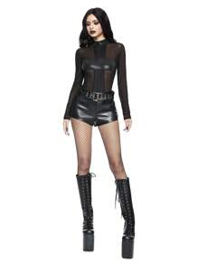 ROMWE Goth Y2K Sexy Minimalist Cross Patch Sheer Mesh Crop Top