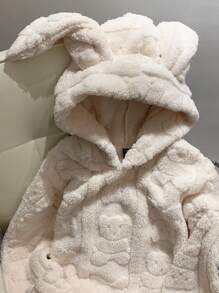 Comfortcana 1 件女式毛茸茸纯色连帽长袖运动衫，秋冬款 - 白色 - 查看 8