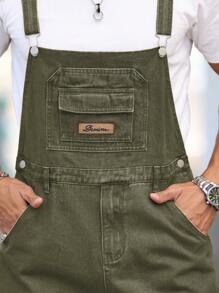 Manfinity Homme Quần yếm denim có túi đơn sắc thường ngày đa năng dành cho nam - màu xanh lá - Xem 7