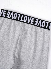 3 件装年轻女孩文字腰带装饰黑色舒适运动紧身裤 - 彩色 - 查看 5