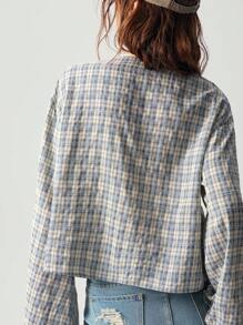 Bohemela 1 件女士休闲平纹编织长袖前系带细节宽松衬衫，适合度假