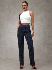SHEIN BAE Pantalones de tiro alto a la cintura y con estampado de rayas para mujer, de uso informal y práctico