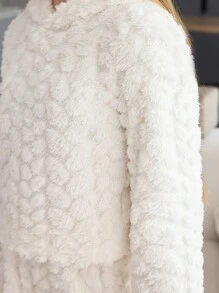 Tween Girls White Fluffy Hooded Long Sleeve Sleepwear And Shorts Pajama Set