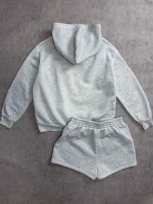 Attitoon 2pcs Casual Cherry Print Loose Cropped Hoodie And Sweatshirt Set Back To School Autumn And Winter - Grey - View 2