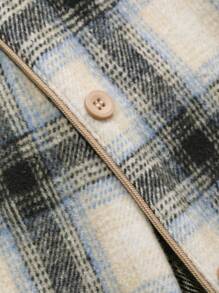 Livesso Women Distressed Collar Long Sleeve Plaid Print Loose Pajama Set