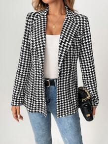 SHEIN Tall 女款千鸟格纹修腰秋冬西装外套