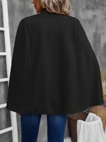 EMERY ROSE 1pc Women's Solid Color Open Slit Long Sleeve Casual Blouse - Black - View 2