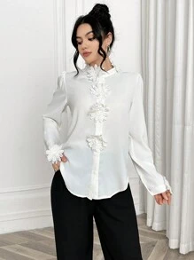 Modelyn 1 pièce Chemisier 3D floral élégant pour femmes pour le travail - Blanc - View 6