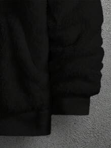 Manfinity Homme Áo hoodie lông xù thêu hình gấu túi Kangaroo cho nam - màu đen - Xem 3