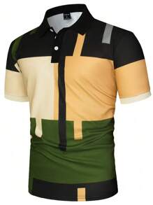 Manfinity Homme Áo sơ mi nam ngắn tay màu khối màu, đồ họa nút đầy màu sắc cho người chồng làm việc bình thường - xanh quân đội - Xem 3