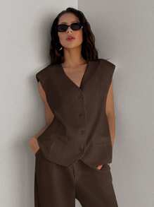 Aloruh Women's V-Neck Single Breasted Loose Casual Blazer Jacket, Autumn/Winter - Coffee Brown - View 4