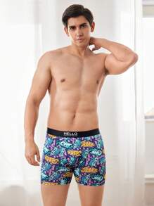 4pcs/Pack Men's Letter Print Boxer Briefs - Multicolor - View 4