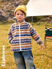SHEIN Chaqueta casual de manga larga con cremallera y estampado all-over para niño pequeño