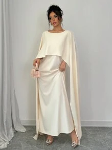 Chiquease Đầm Maxi Dự Tiệc Chiffon Cổ Tròn Rộng Rãi Viền Lớn Cho Nữ - Màu be - Xem 4