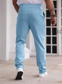 Manfinity Homme 简约百褶斜口袋休闲裤男士蓝色裤子男士浅蓝色男士休闲裤男士裤子 - 淺藍色 - 查看 5