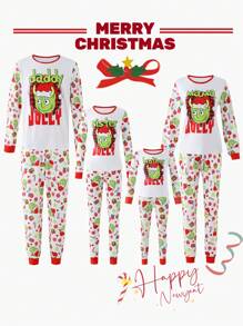 Tween Girl Christmas Pajamas, Holiday Party Family Matching Sleepwear, Monster Siblings Design, Long Sleeve Top & Pants 2pcs Set, Cozy Fabric, Warm & Comfortable, Family Reunion Photo Shoot, Christmas Decorations - Red - View 1