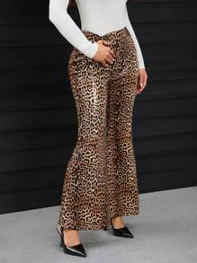 SHEIN SXY Pantalones acampanados de mujer con estampado de leopardo, otoño/invierno